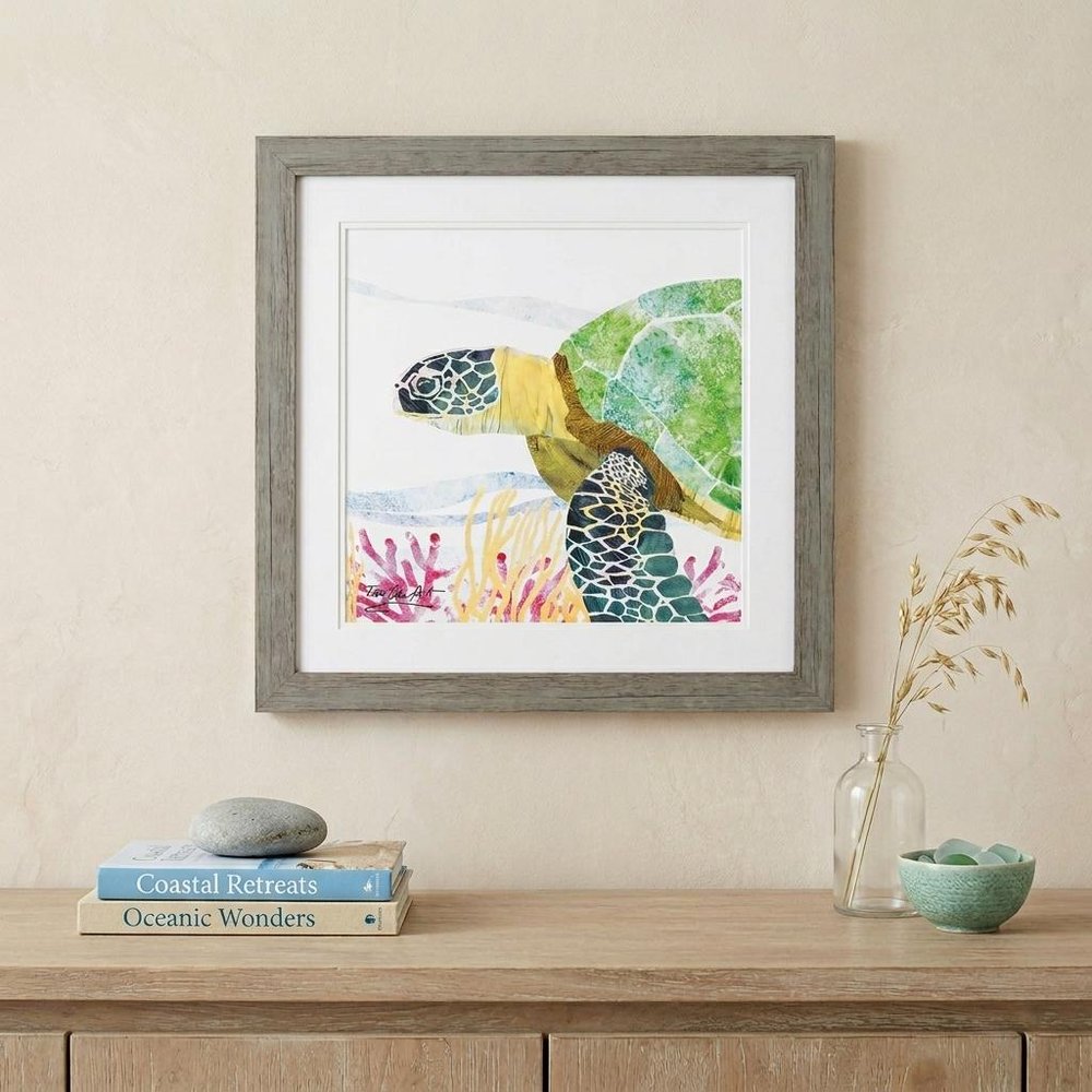 23" X 23" Sea Creature Sea Turtle Brown Square Framed Art