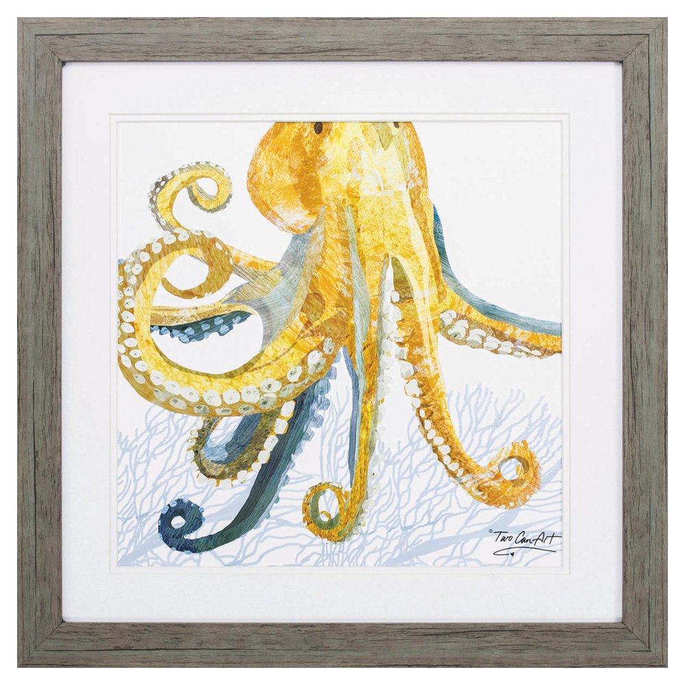 23" X 23" Sea Creature Octopus Brown Square Framed Art