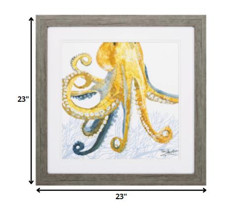 23" X 23" Sea Creature Octopus Brown Square Framed Art