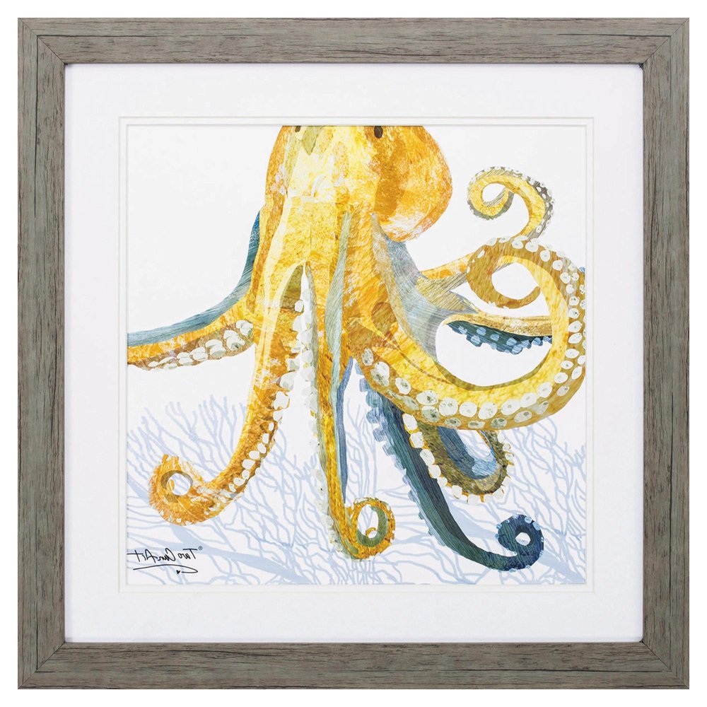 23" X 23" Sea Creature Octopus Brown Square Framed Art