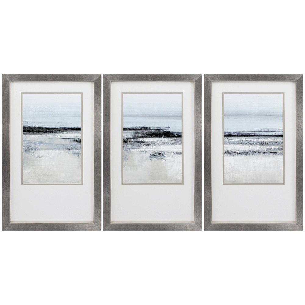 21" X 34" Silver Frame Landform I (Set Of 3)