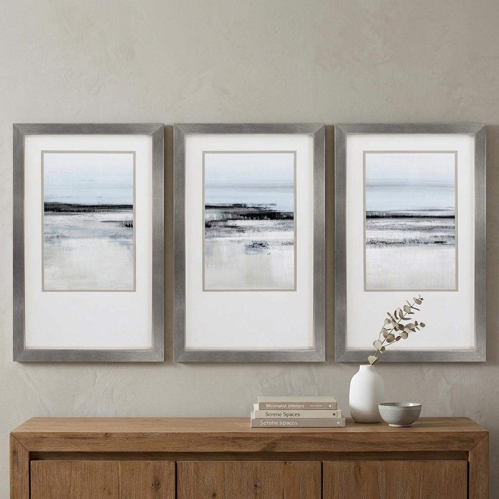 21" X 34" Silver Frame Landform I (Set Of 3)