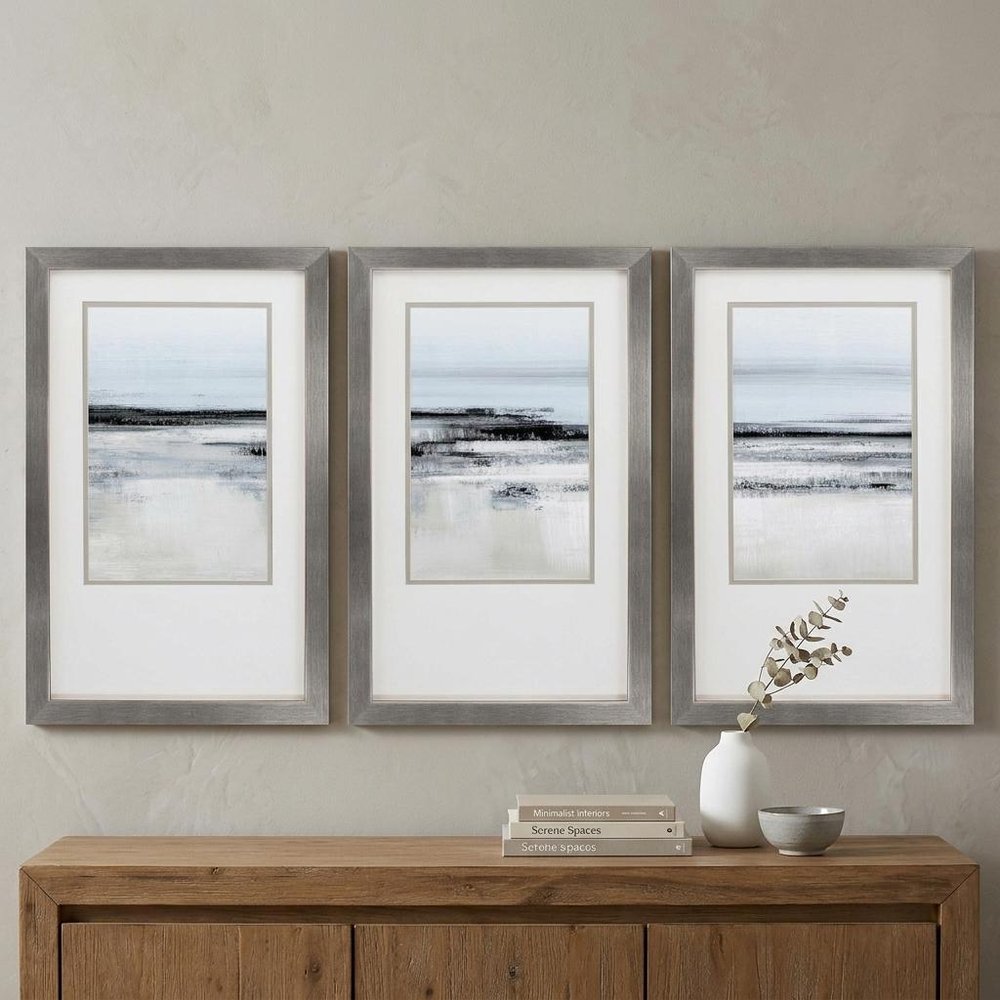 21" X 34" Silver Frame Landform I (Set Of 3)