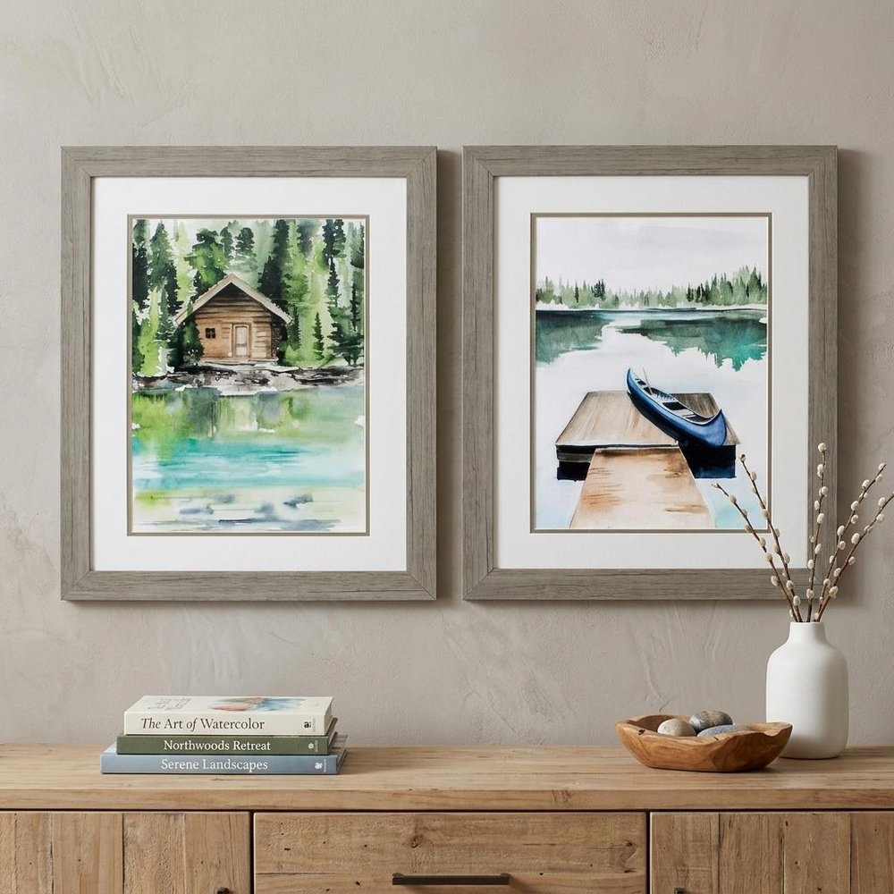19" X 23" Woodtoned Frame Lake Views (Set Of 2)