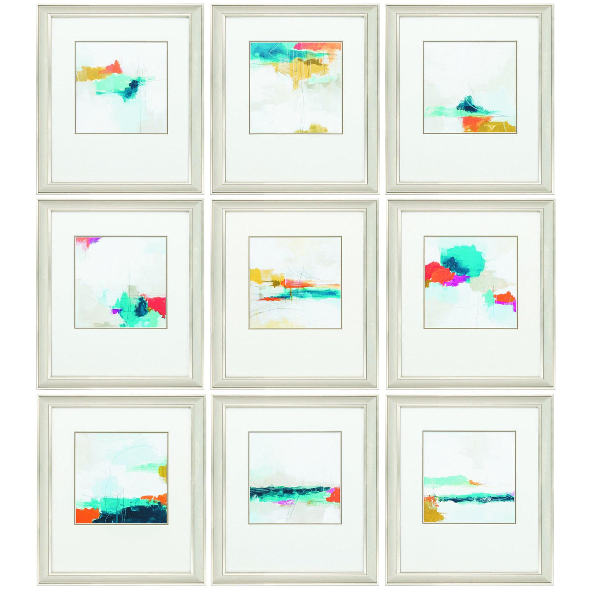 Set of Nine Champagne Polystyrene Framed Art