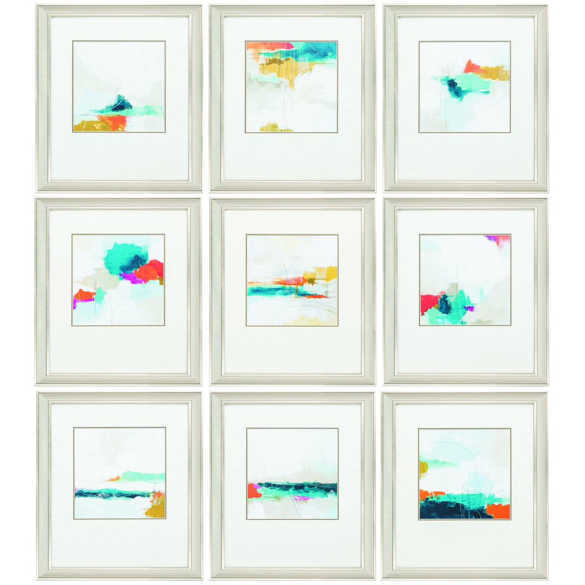 Set of Nine Champagne Polystyrene Framed Art