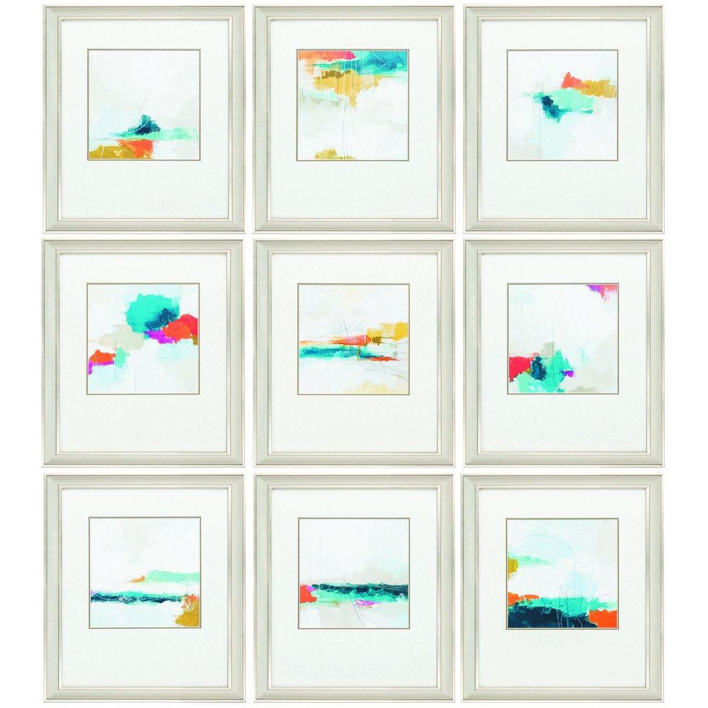 Set of Nine Champagne Polystyrene Framed Art