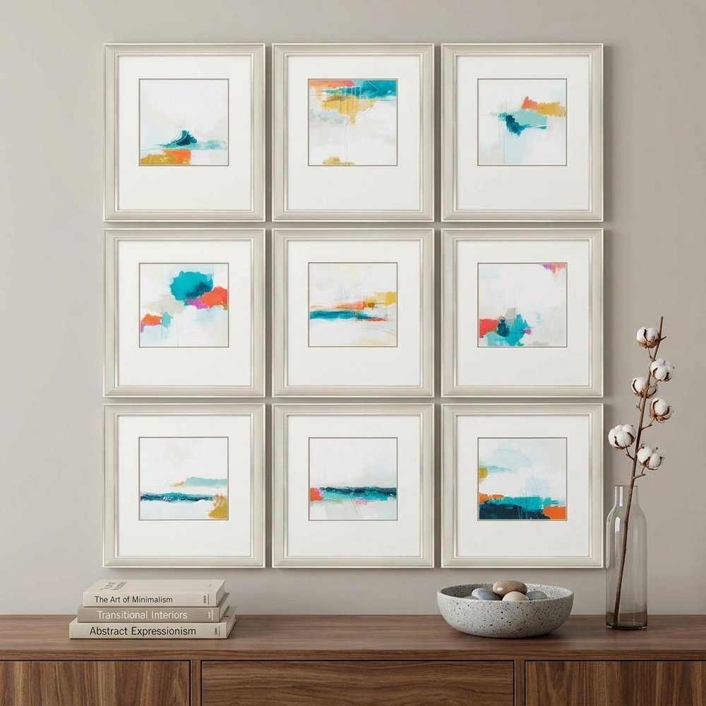 Set of Nine Champagne Polystyrene Framed Art