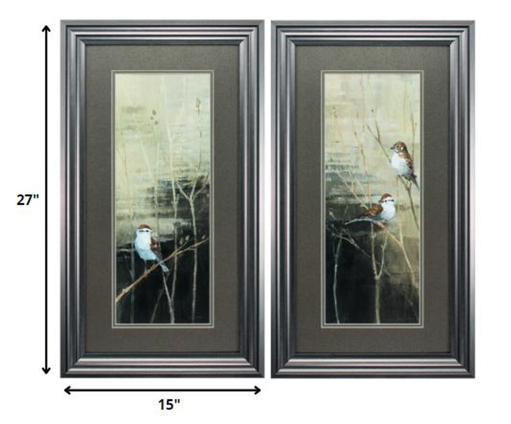 15" X 27" Gunmetal Gray Frame Sparrows Dusk (Set Of 2)