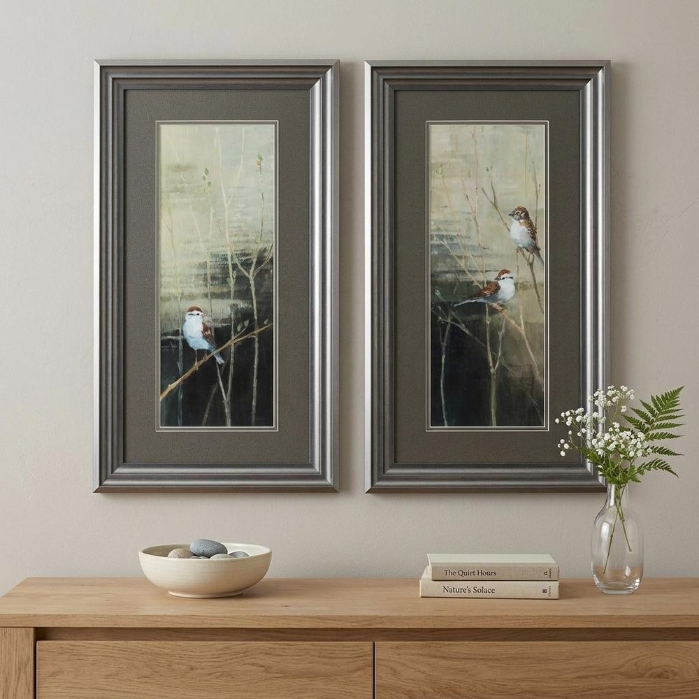 15" X 27" Gunmetal Gray Frame Sparrows Dusk (Set Of 2)