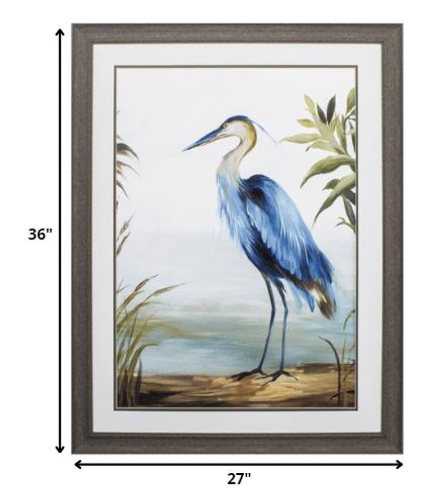 Blue Heron 36" X 27" Brown Bird Framed Art