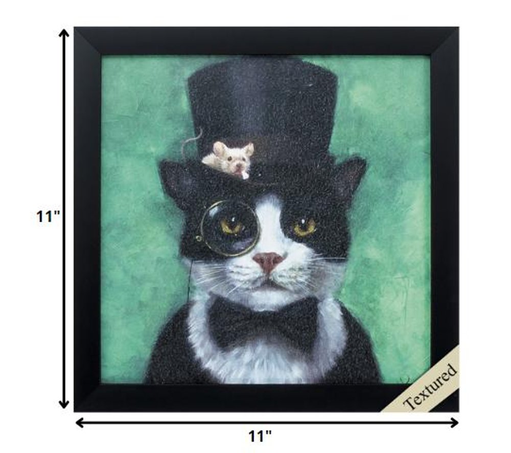 11" X 11" Black Frame Tuxedo Cat