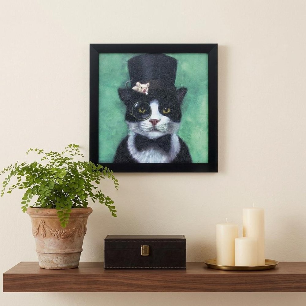 11" X 11" Black Frame Tuxedo Cat