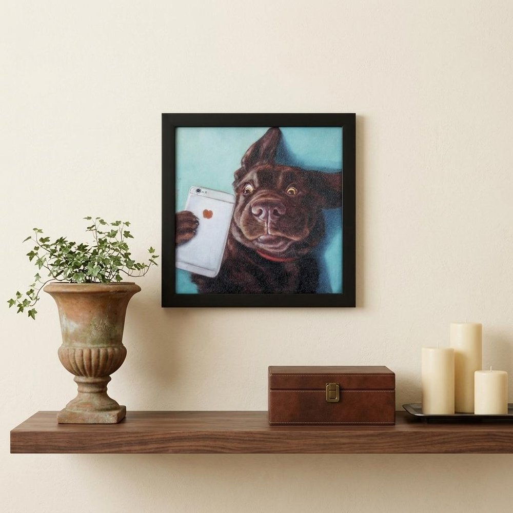 11" X 11" Black Frame Dog Selfie