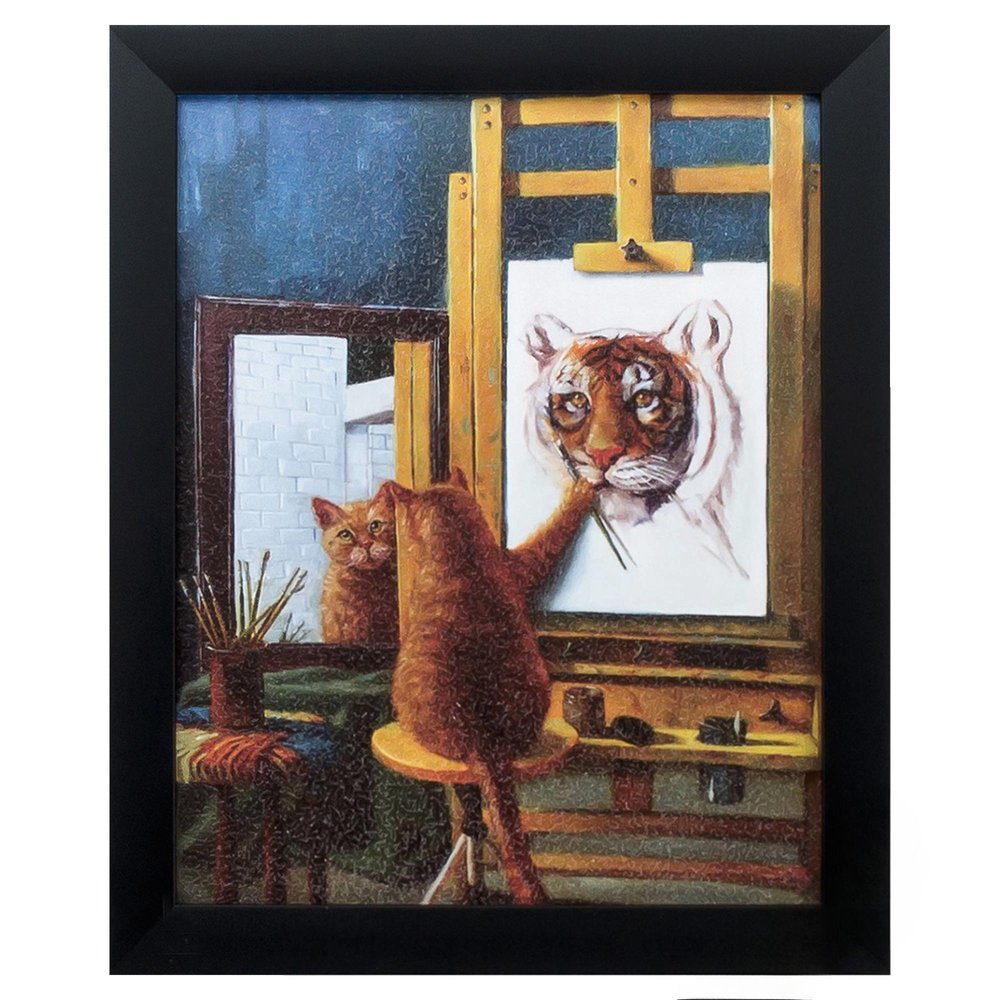 9" X 11" Painting Cat Black Acrylic Framed Art