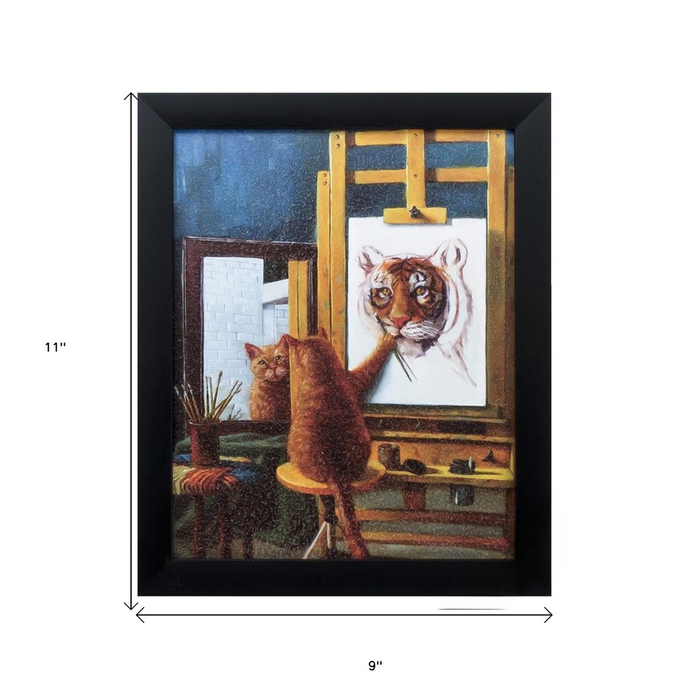 9" X 11" Painting Cat Black Acrylic Framed Art