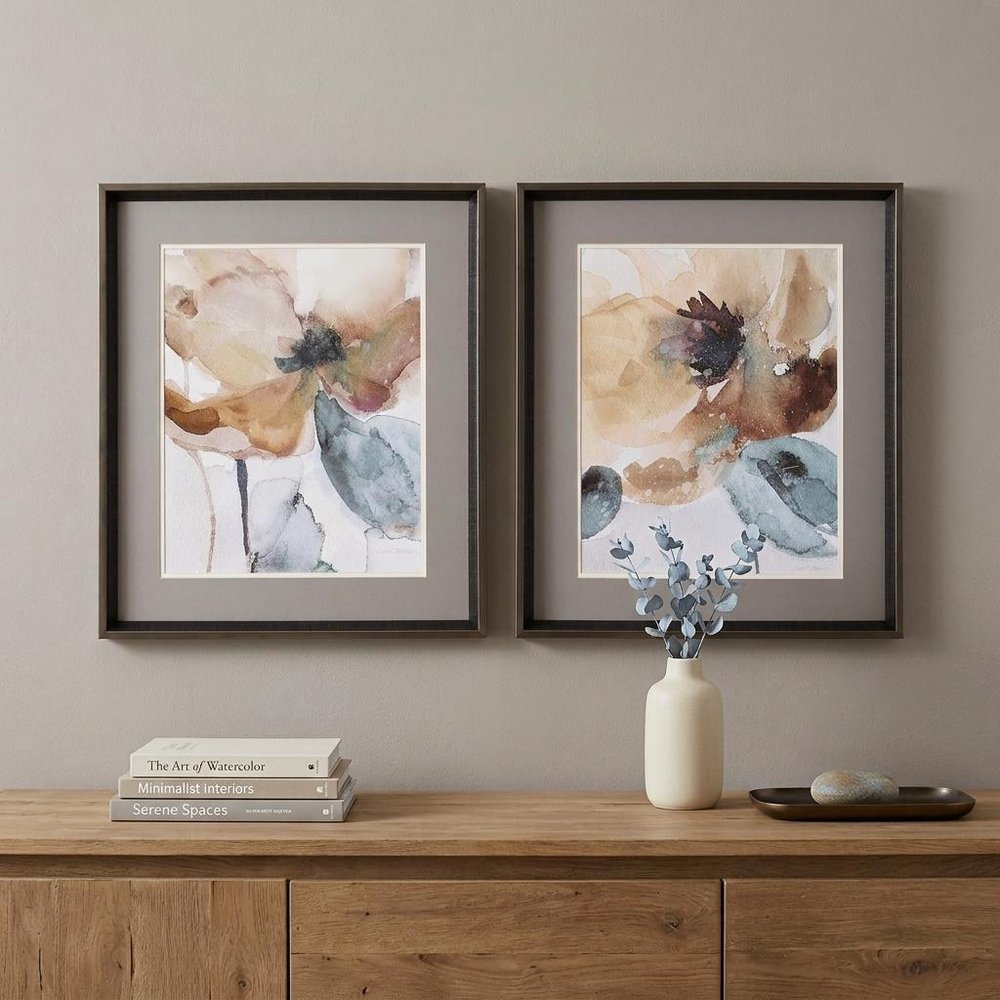 23" X 27" Brushed Silver Frame Watercolor Poppy (Set Of 2)