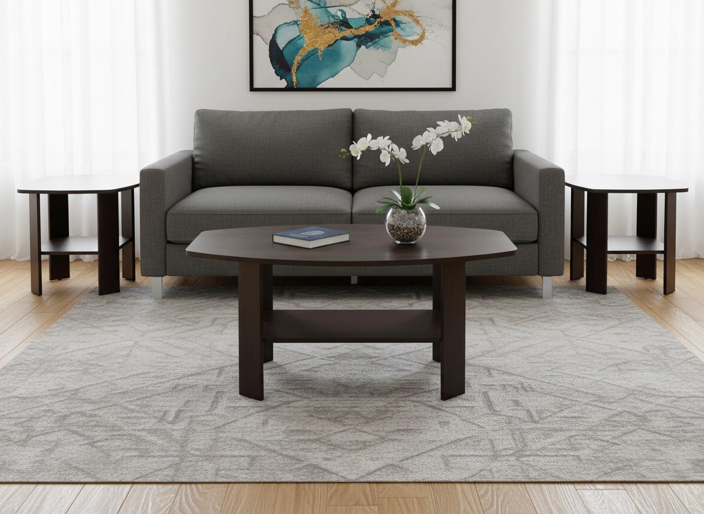 Set of Three 36" Brown Coffee Table With Shelf