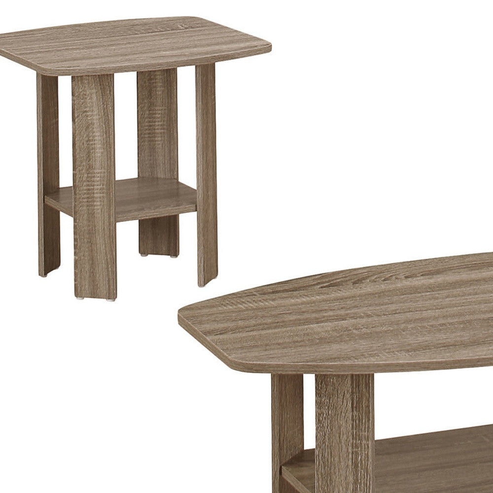 Set of Three 36" Taupe Coffee Table With Shelf