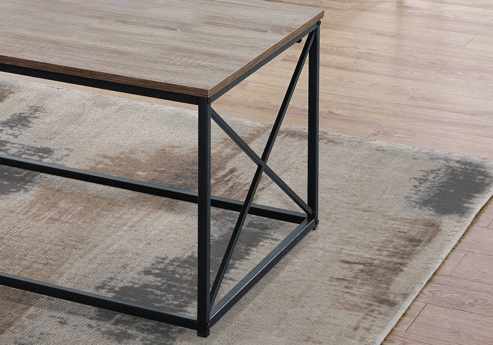 Set of Three 42" Beige And Black Metal Coffee Table
