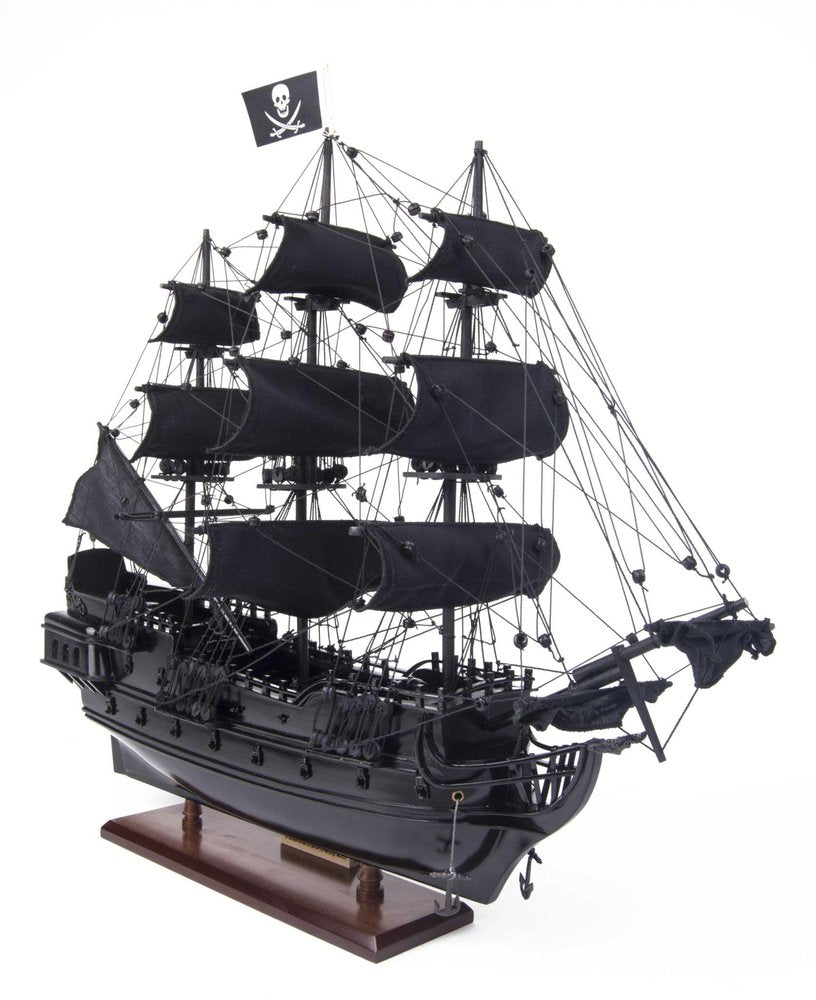 19" Black Solid Wood Hand Painted Model Boat
