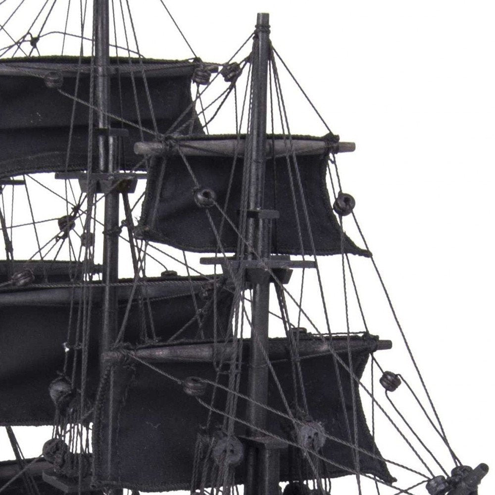 19" Black Solid Wood Hand Painted Model Boat
