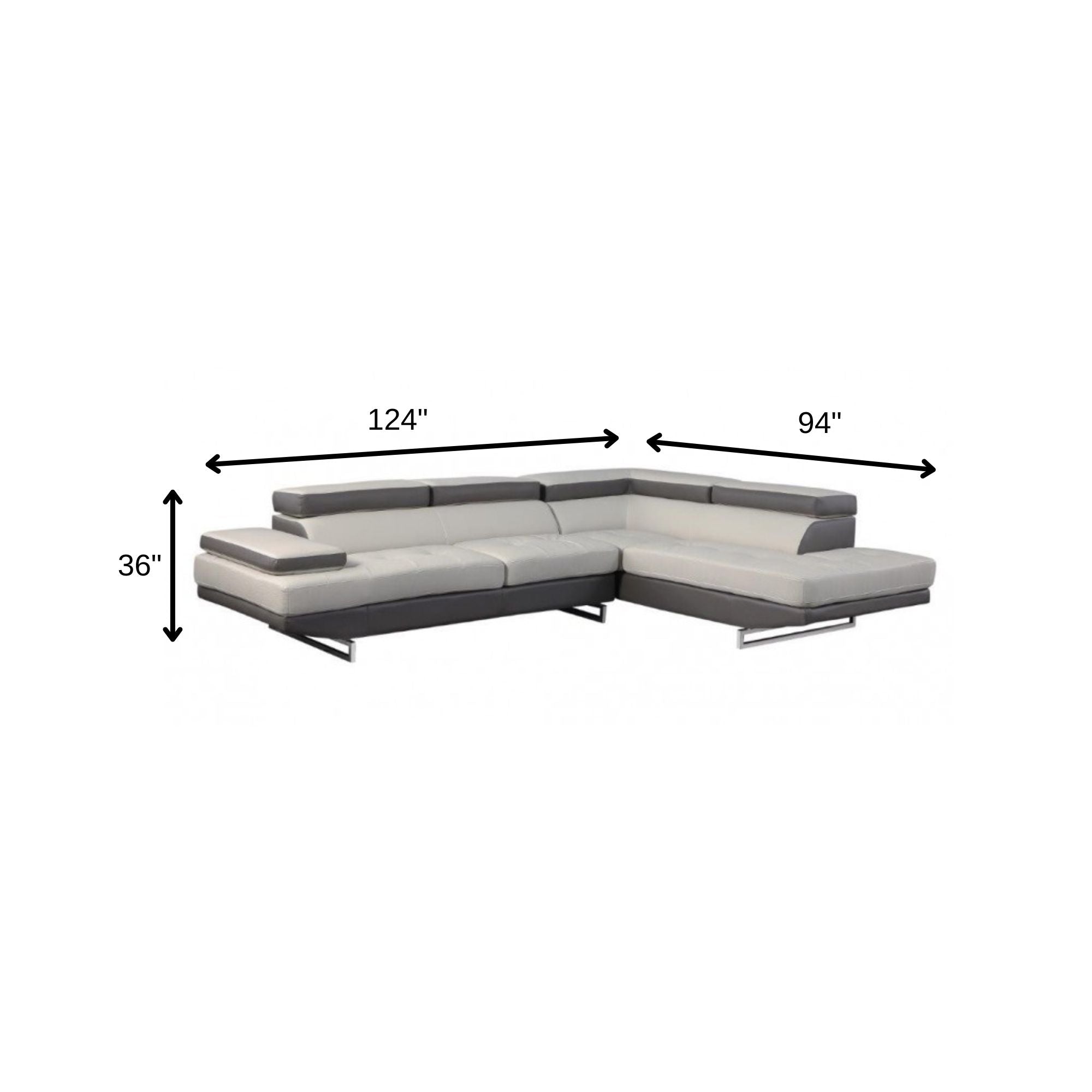 Gray Leather L Shaped Two Piece Corner Sectional