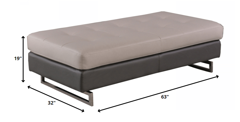 63" Brown and Silver Faux Leather Tufted Ottoman