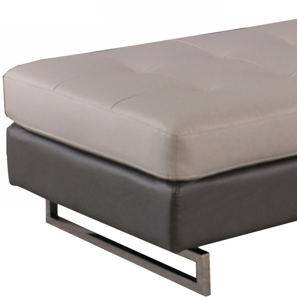 63" Brown and Silver Faux Leather Tufted Ottoman