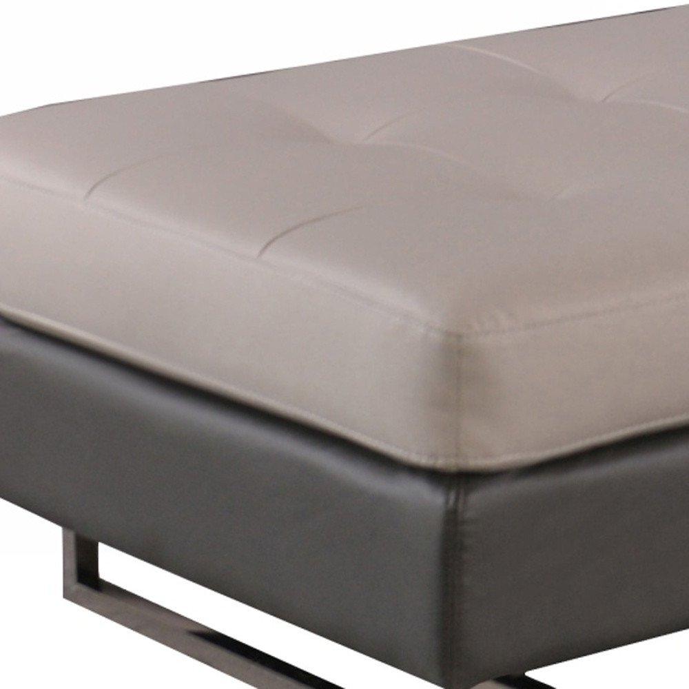 63" Brown and Silver Faux Leather Tufted Ottoman