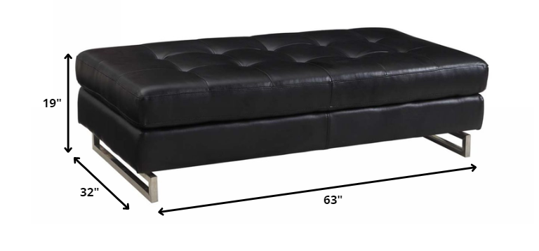 63" Taupe Faux Leather and Silver Ottoman