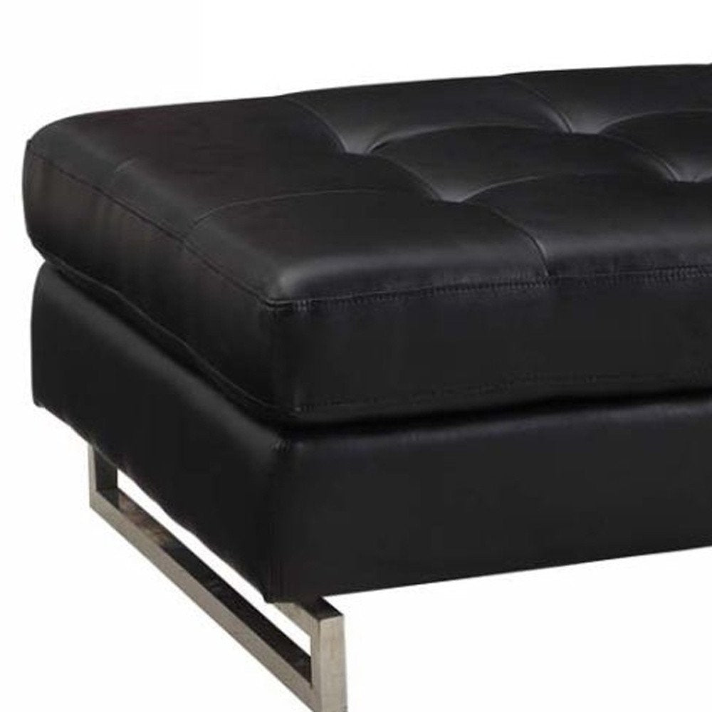 63" Taupe Brown and Silver Faux Leather Tufted Ottoman