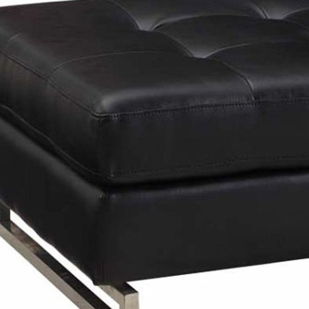 63" Brown and Silver Faux Leather Tufted Ottoman