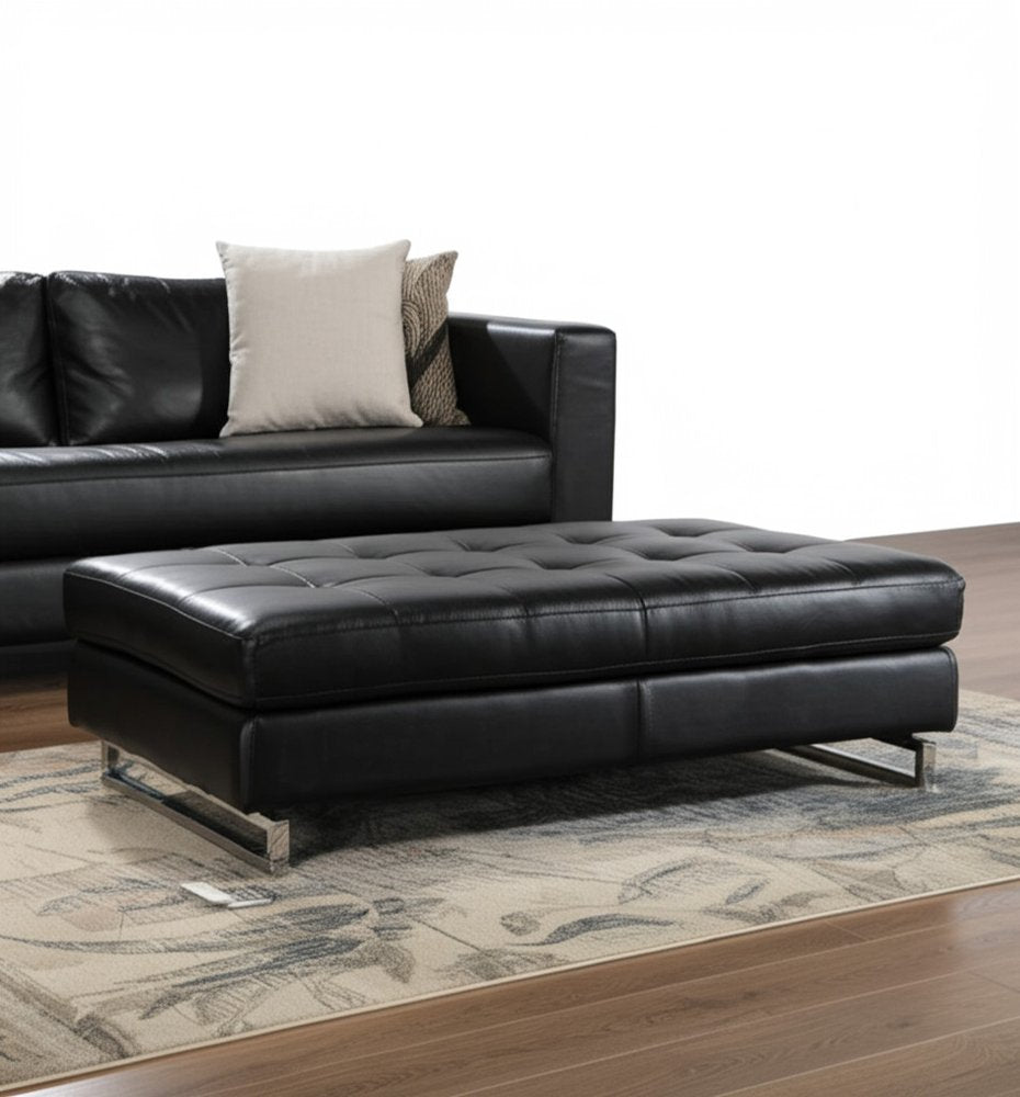 63" Brown and Silver Faux Leather Tufted Ottoman
