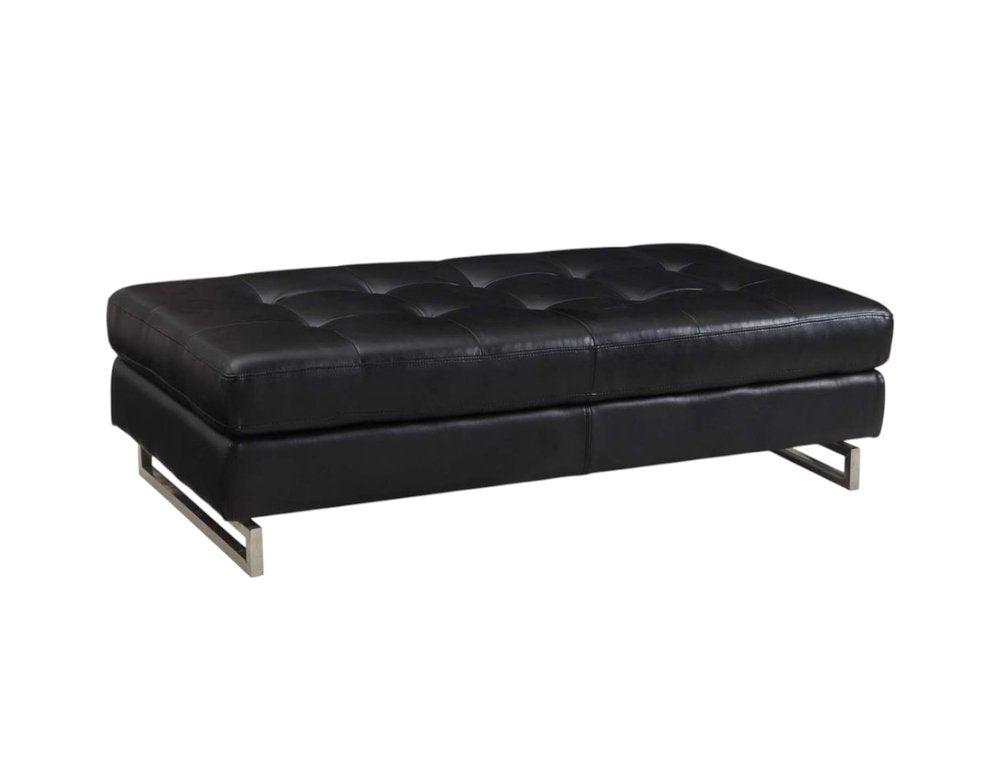 63" Taupe Brown and Silver Faux Leather Tufted Ottoman