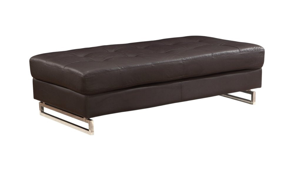 63" Taupe Brown and Silver Faux Leather Tufted Ottoman