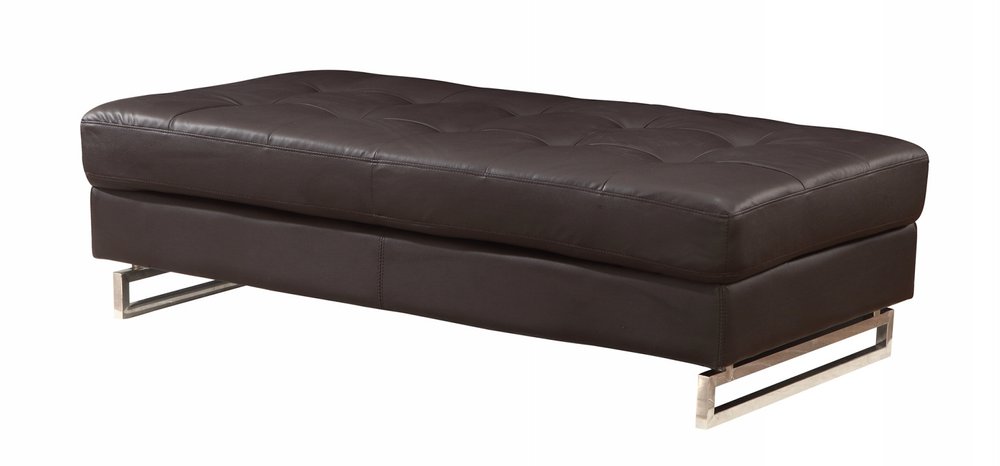 63" Taupe Brown and Silver Faux Leather Tufted Ottoman