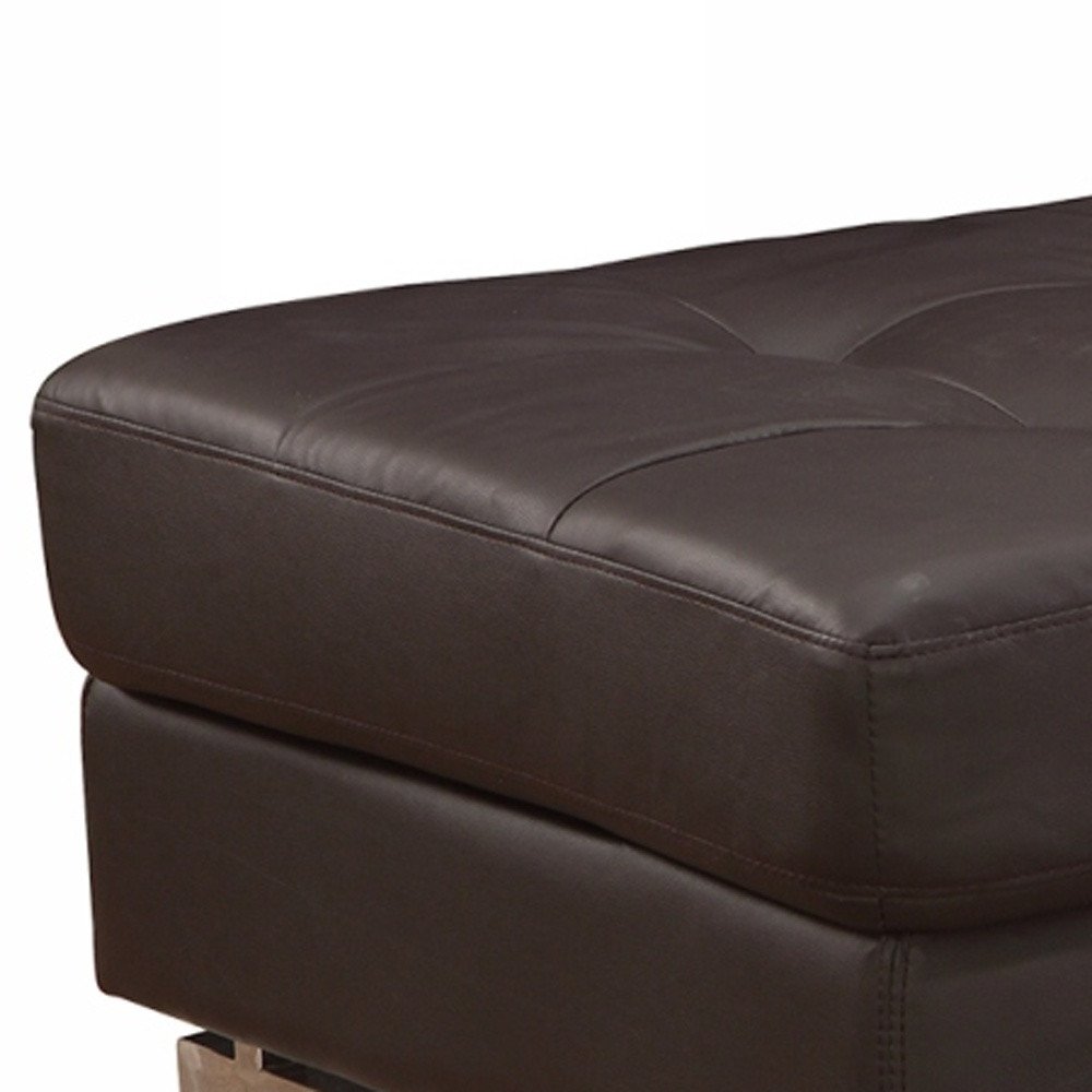 63" Taupe Brown and Silver Faux Leather Tufted Ottoman