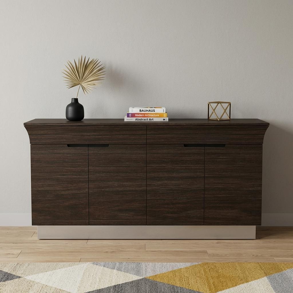 70" Dark Brown Two Drawer Buffet Table with Four Doors