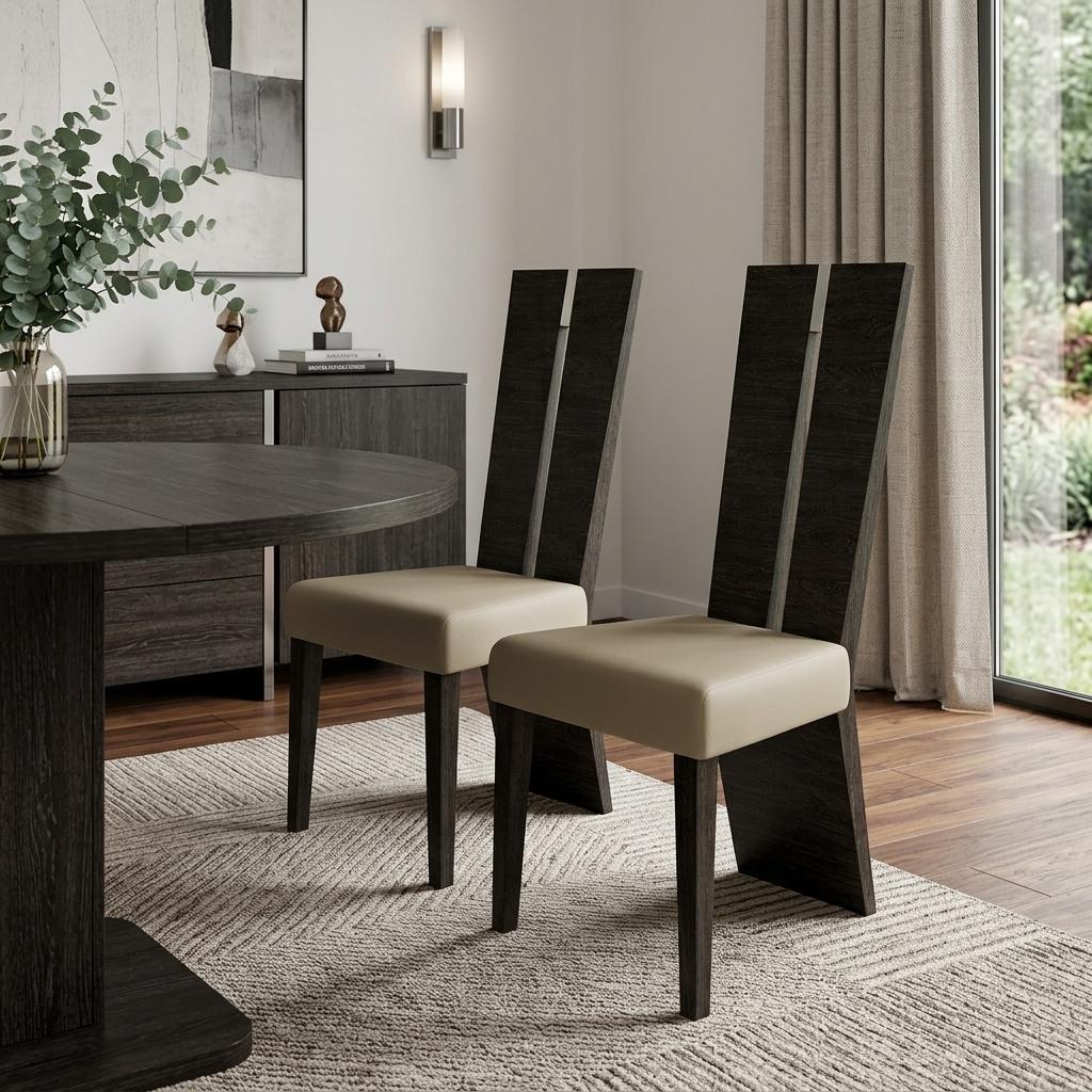Set of Two Gray And Dark Brown Upholstered Dining Side Chairs