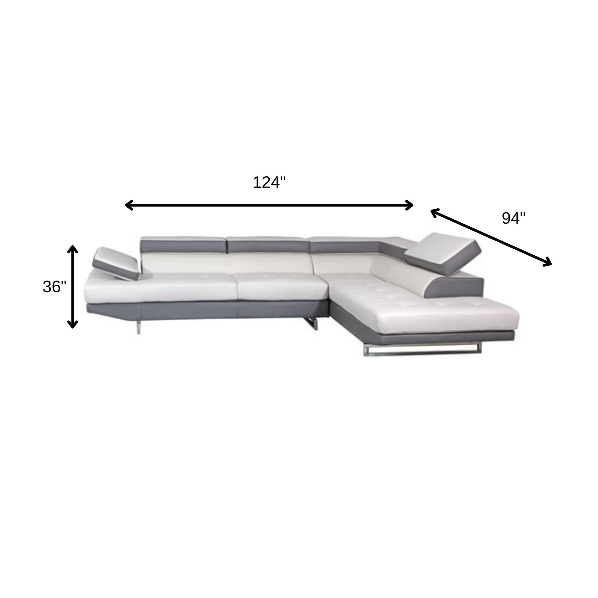 White Leather L Shaped Two Piece Corner Sectional