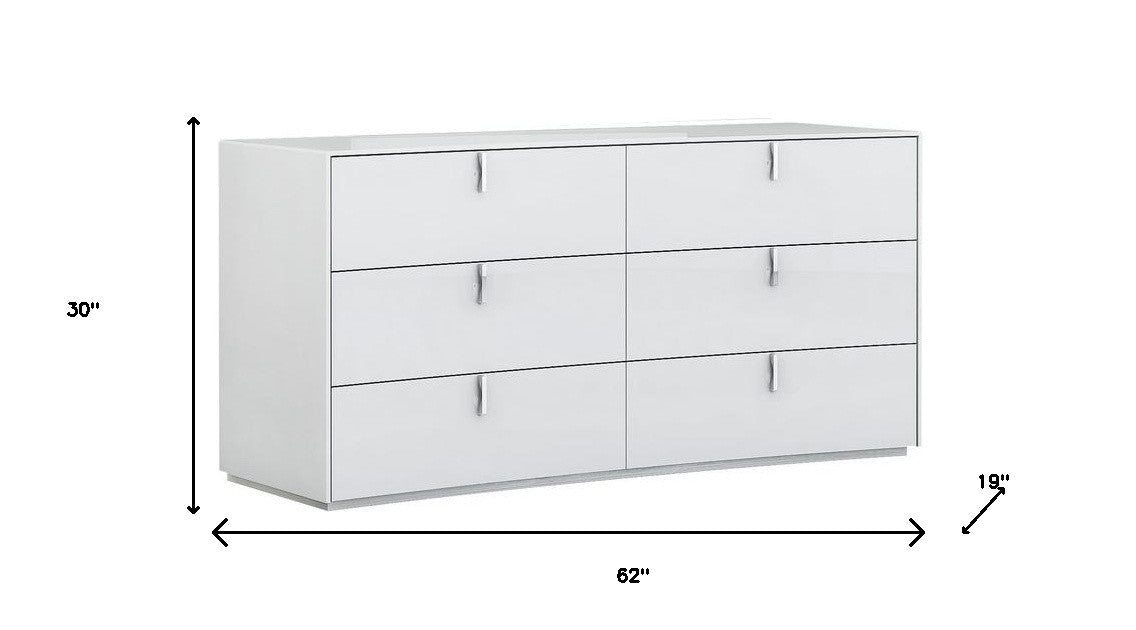 62" White Wood Six Drawer