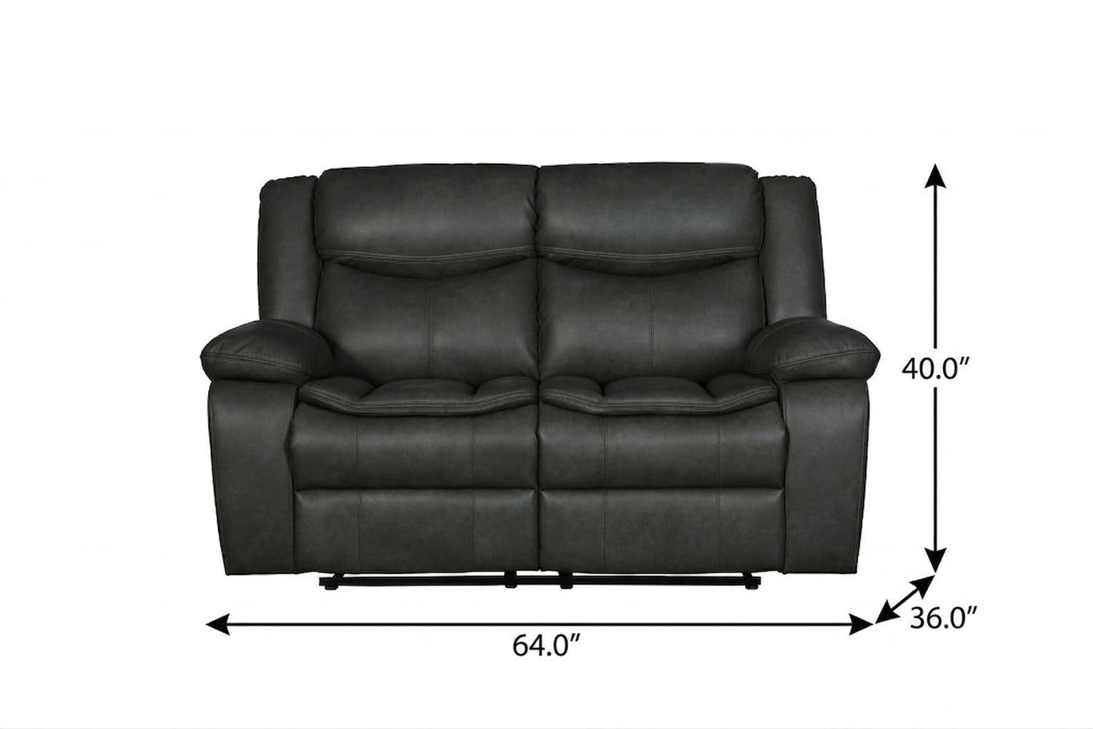 64" Gray Faux Leather Manual Reclining Love Seat