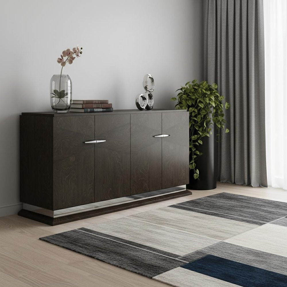 72" Gray Two Drawer Buffet Table Soft Close with Four Doors
