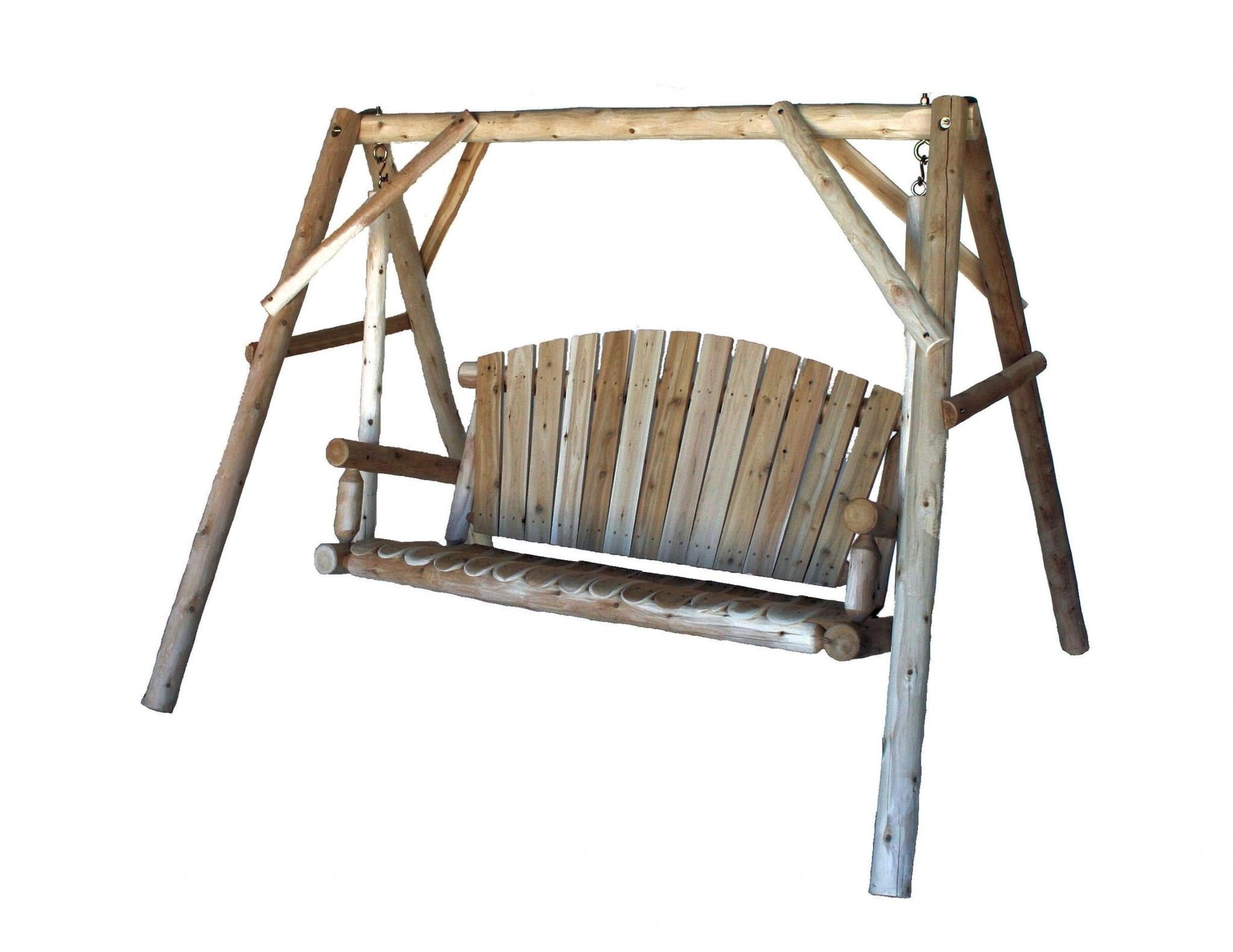87" Natural Solid Wood Swing Chair