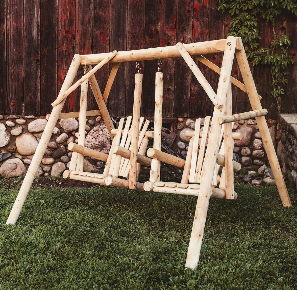 87" Natural Solid Wood Outdoor Double Swing Chair