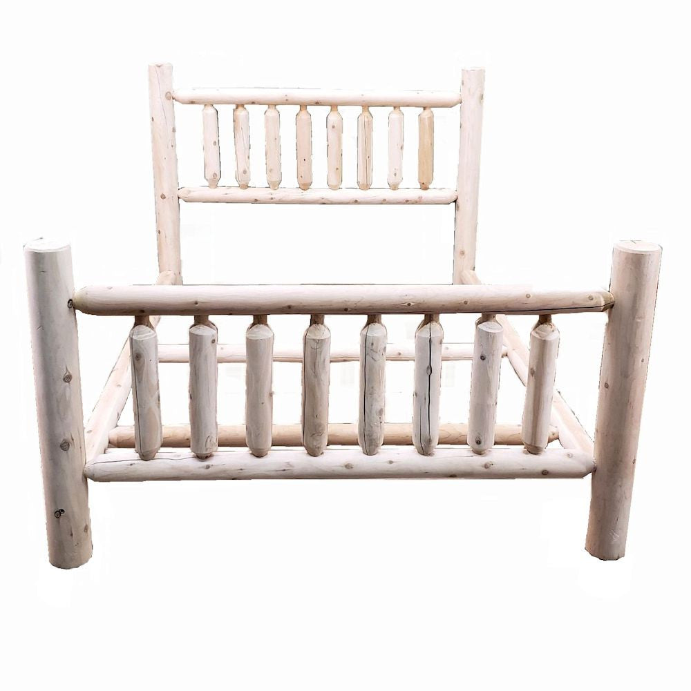 Natural Dark Brown Finish Low Post Cedar Log Queen Bed