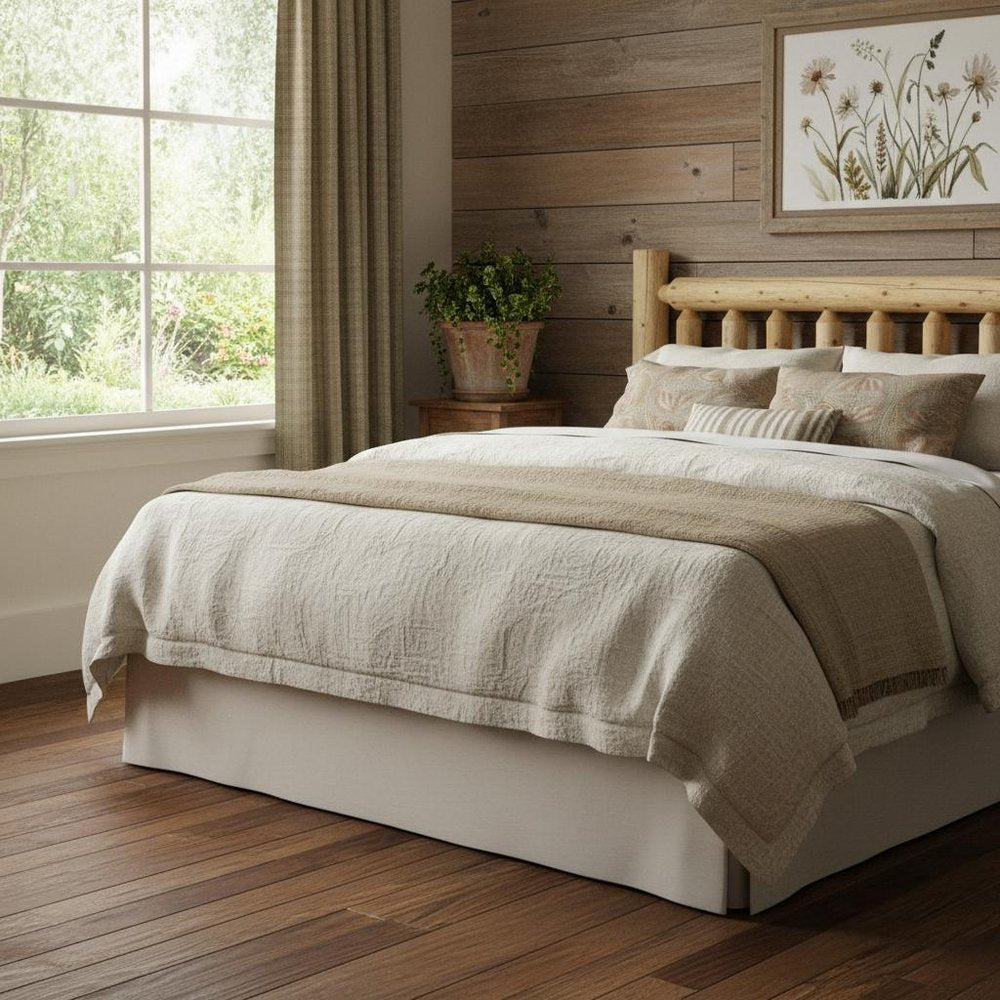 Natural Vintage Brown Finish Cedar Log Double Headboard