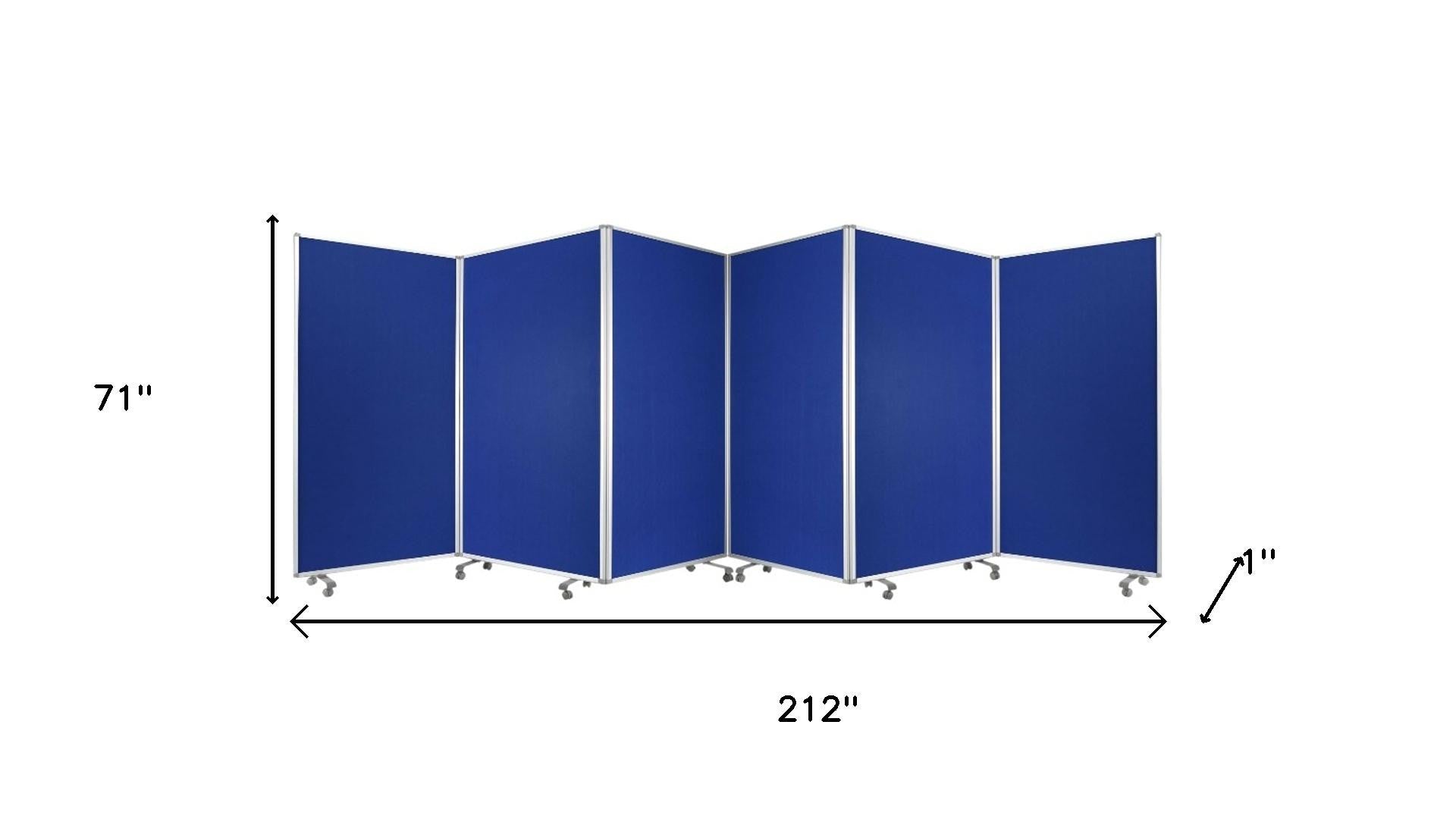 71" Blue Iron Folding Six Panel Screen Room Divider