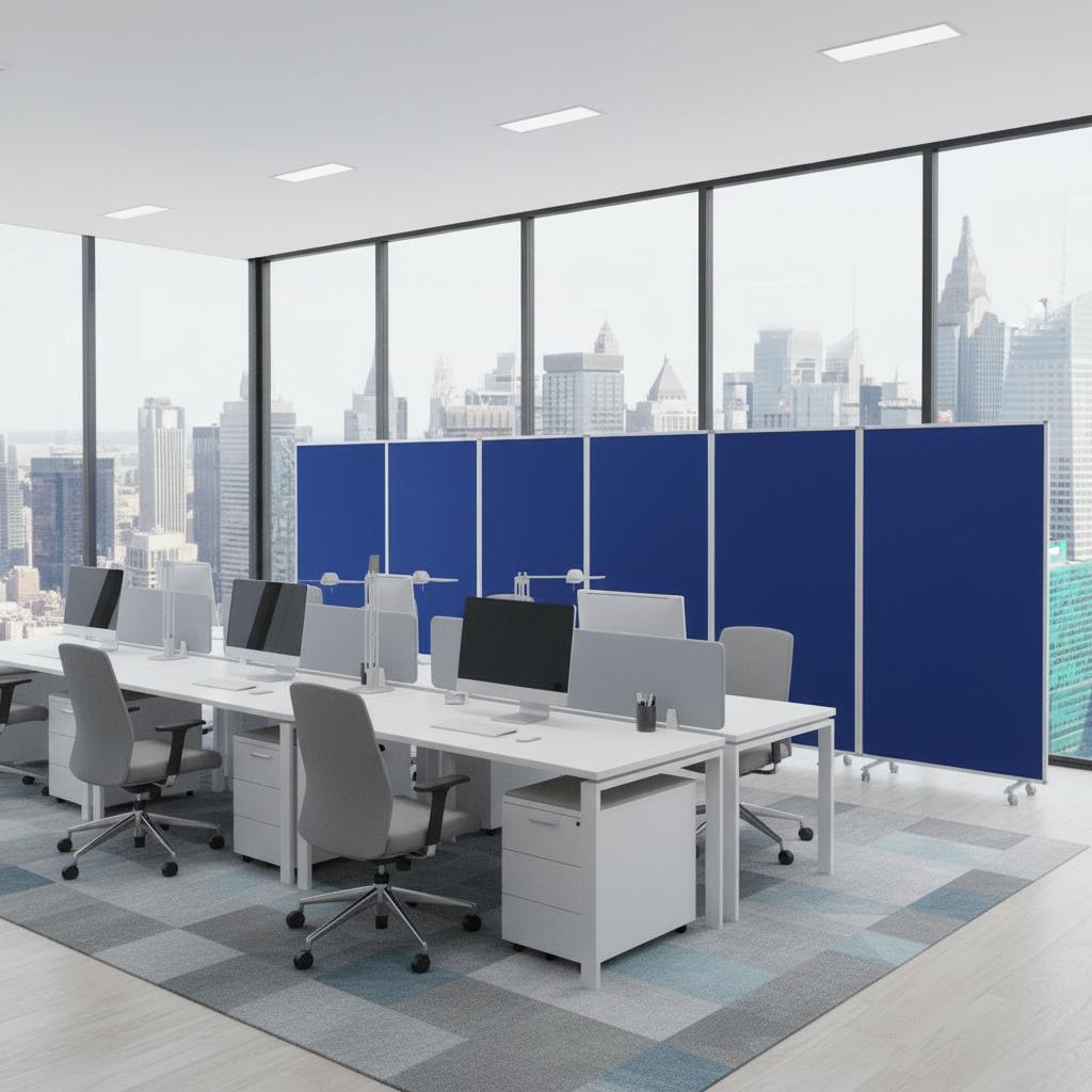 71" Blue Iron Folding Six Panel Screen Room Divider